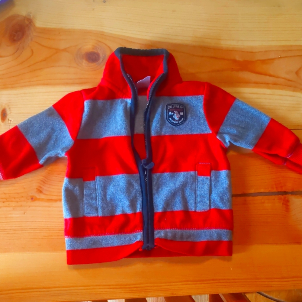Carter's 3m baby red/gray striped fleece jacket